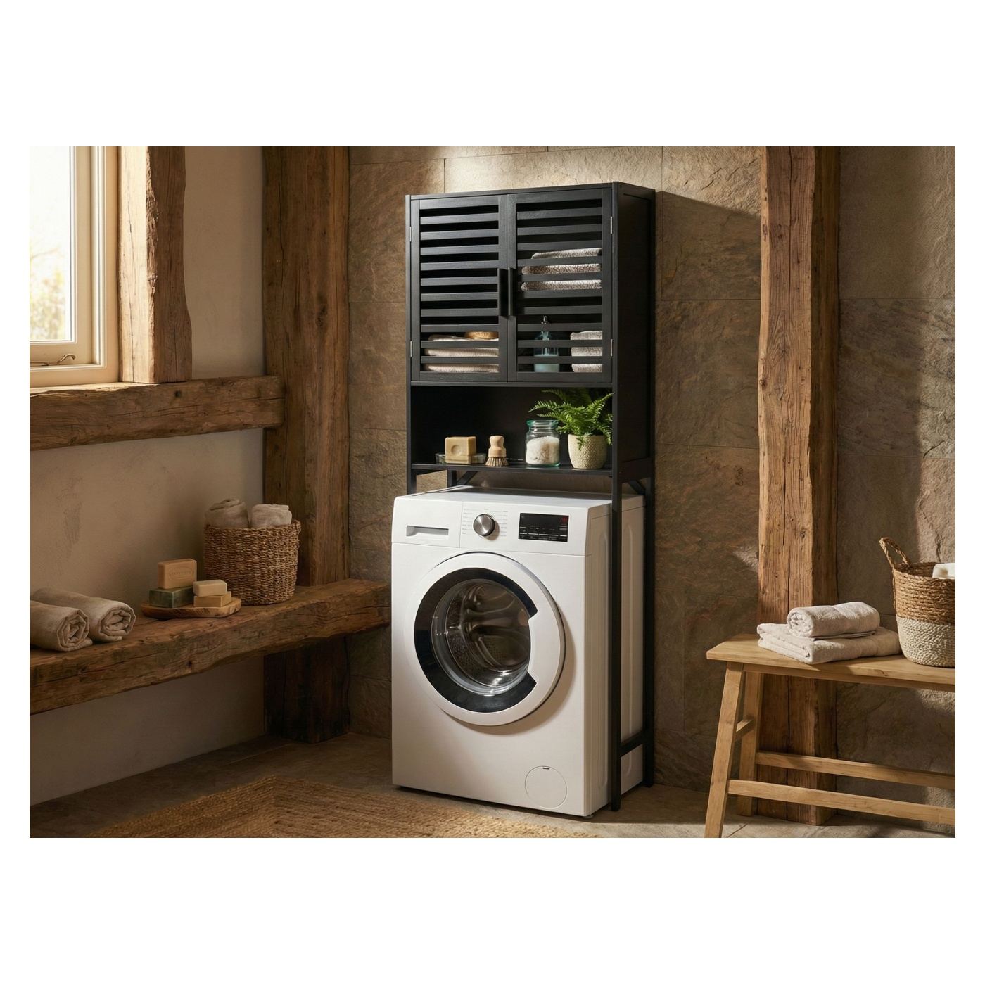 Fürdőszobai szekrény OKARCHE Bambusz 63 cm Fekete - 1