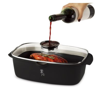 6L Black Berlinger Haus sütőben használható roaster lábas, beépített szűrővel ellátott fedéllel, tapadásmentes, indukciós főzőla