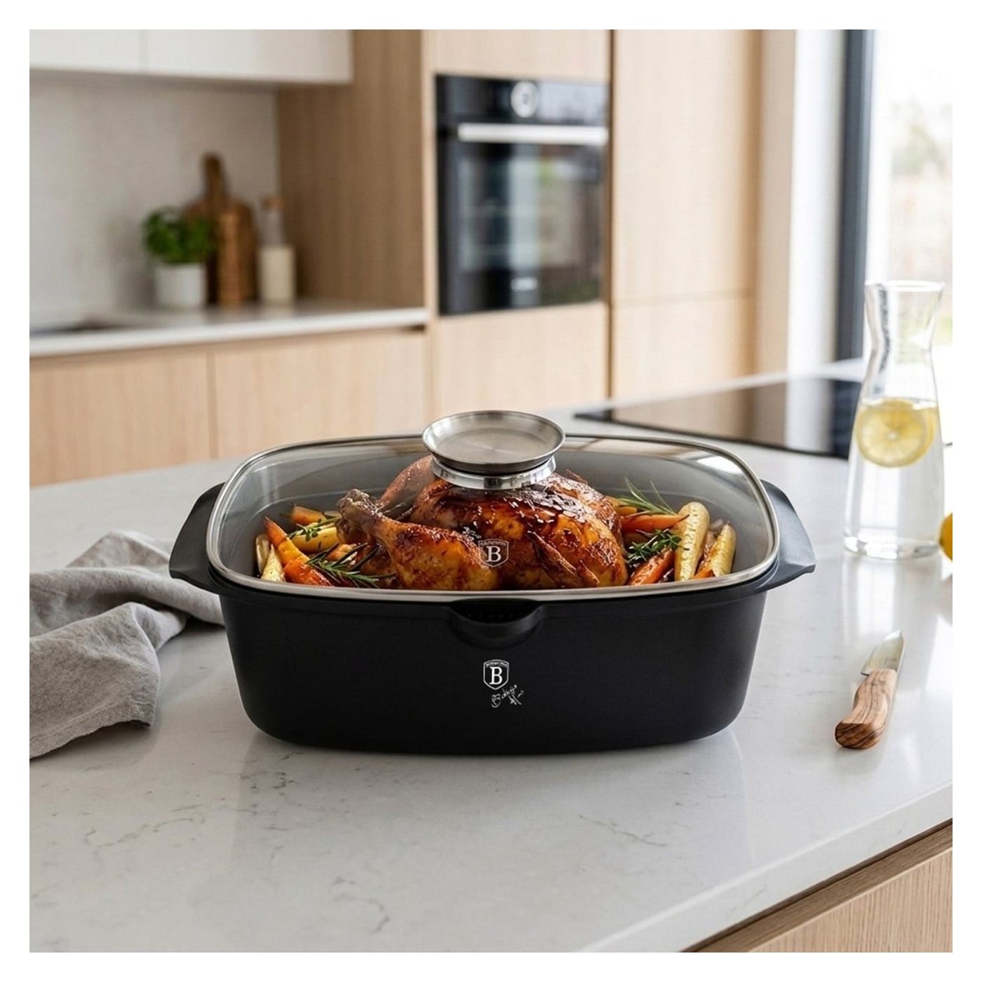 Oala roaster pentru cuptor 6L Black Berlinger Haus, capac cu strecuratoare integrata, antiaderenta, compatibila inductie - 3