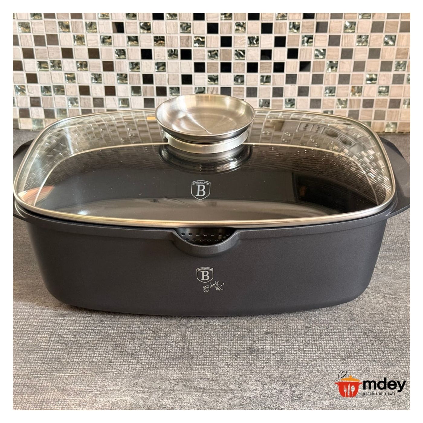 Oala roaster pentru cuptor 6L Black Berlinger Haus, capac cu strecuratoare integrata, antiaderenta, compatibila inductie - 10