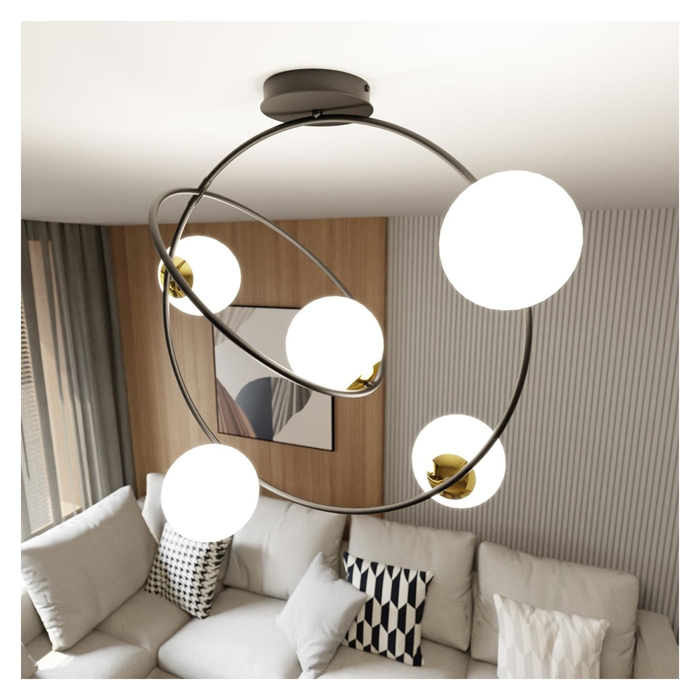 Luster Vstyle Stylish 718119, Negru, Auriu, Alb, Oțel Vopsit Pulbere, Sticlă