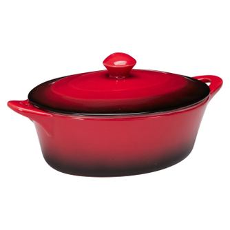 Excellent Houseware Рамекин с капак, порцелан, 21x14x8 см, 600 мл, червен