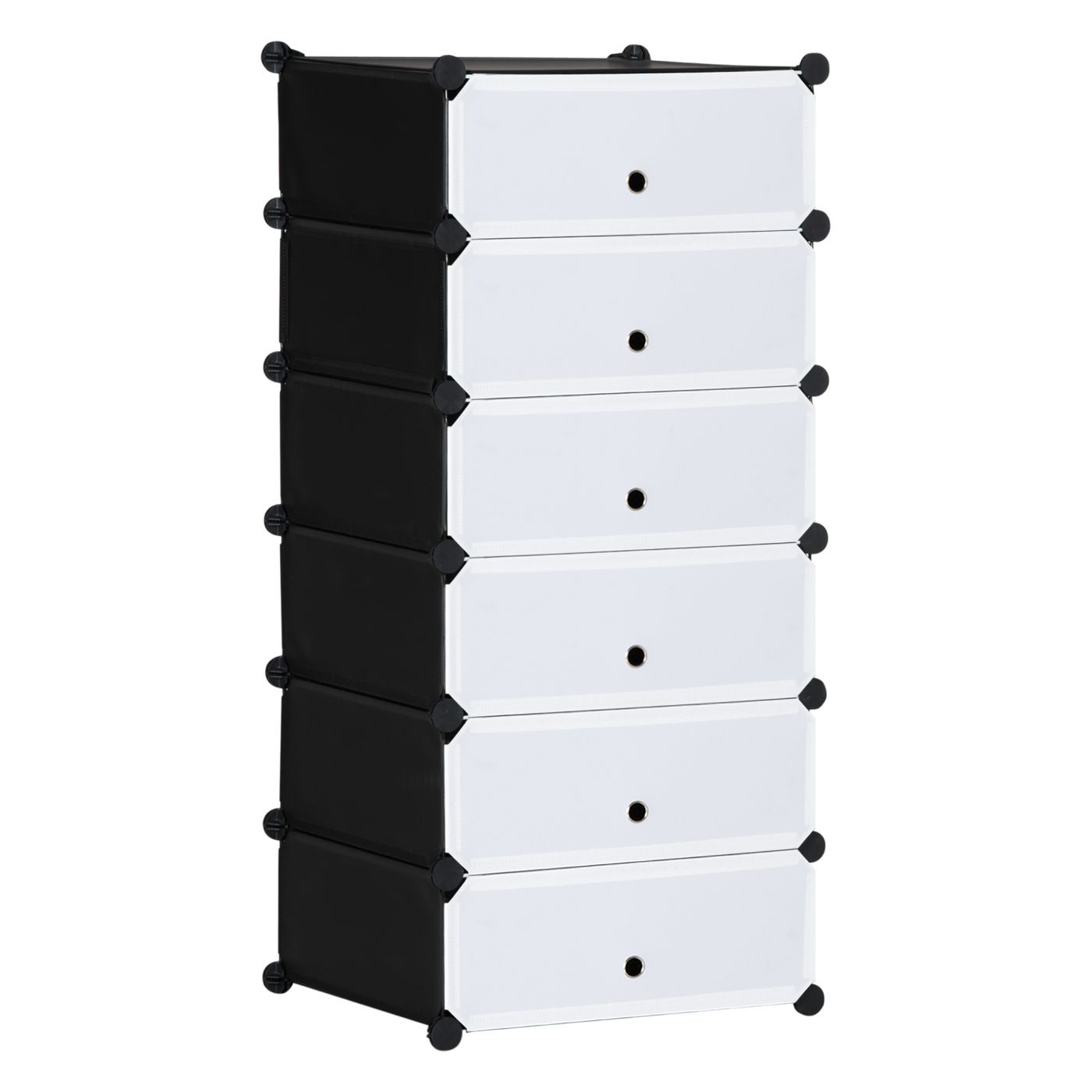Dulap Modular pentru Pantofi cu 6 Compartimente 45x35x17 cm, Cuburi din Plastic PP și Oțel, 49x36.5x108 cm, Negru și Transparent
