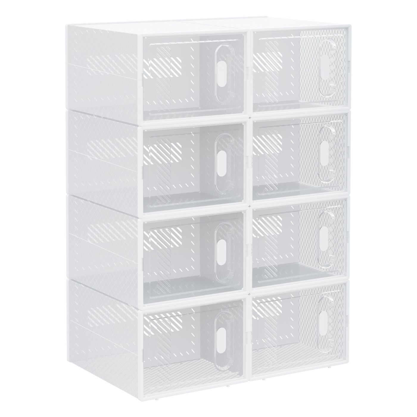 Dulap Modular pentru Pantofi cu 8 Cuburi de Depozitare și Ușă Magnetică, Cuburi din PP, 25x35x19 cm, Alb și Transparent