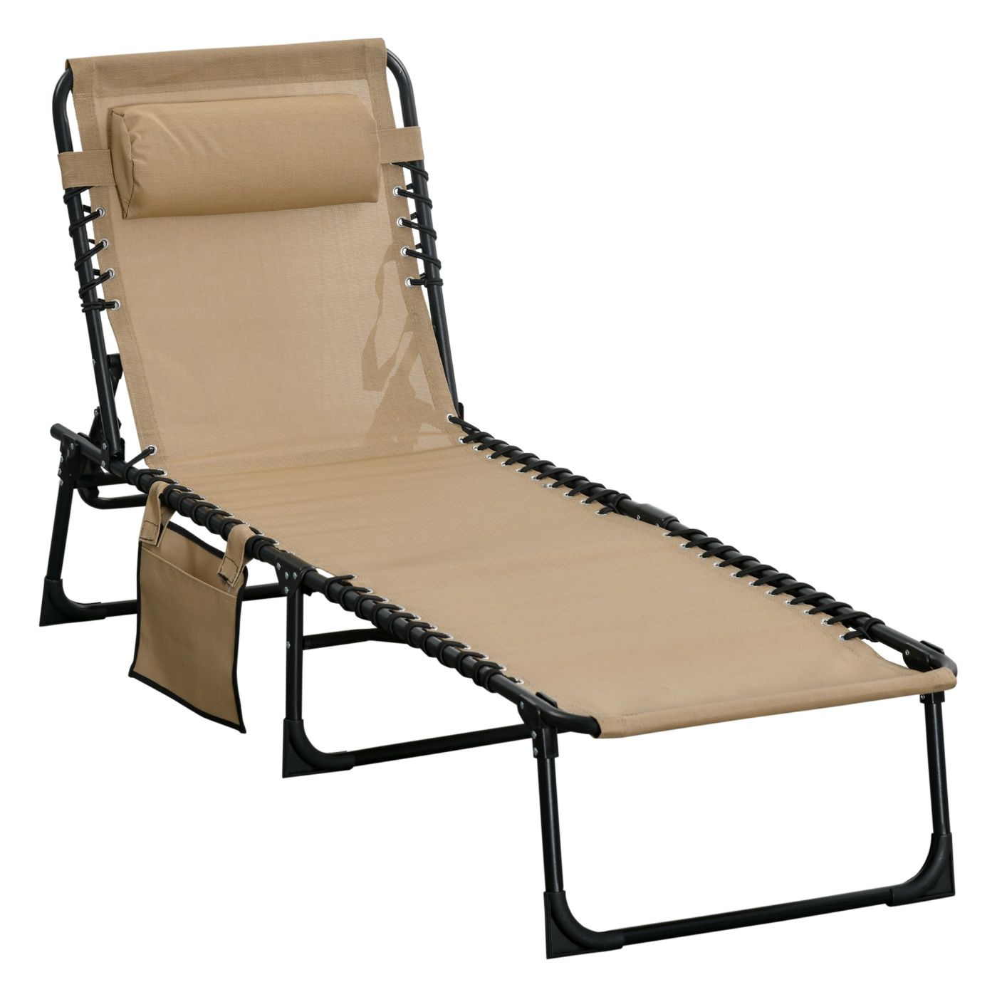 Portable Sun Lounger, Folding Camping Bed, 5-Position Adjustable, Grey