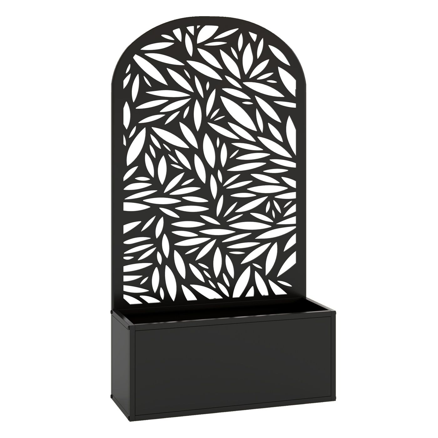 Jardinieră Elevată de Exterior, Jardinieră cu Suport Decorativ Arcuat cu Motive de Frunze pentru Plante Cățărătoare din Metal, M