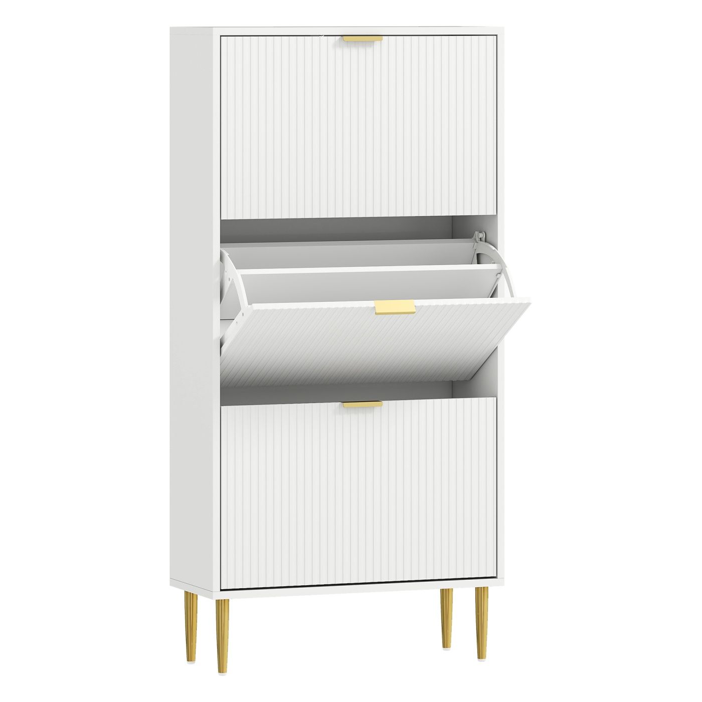 Dulap Slim pentru Pantofi cu 3 Uși Canelate Rabatabile, Dulap Modern cu Rafturi Reglabile pe 2 Niveluri, Spațiu pentru 18 Perech