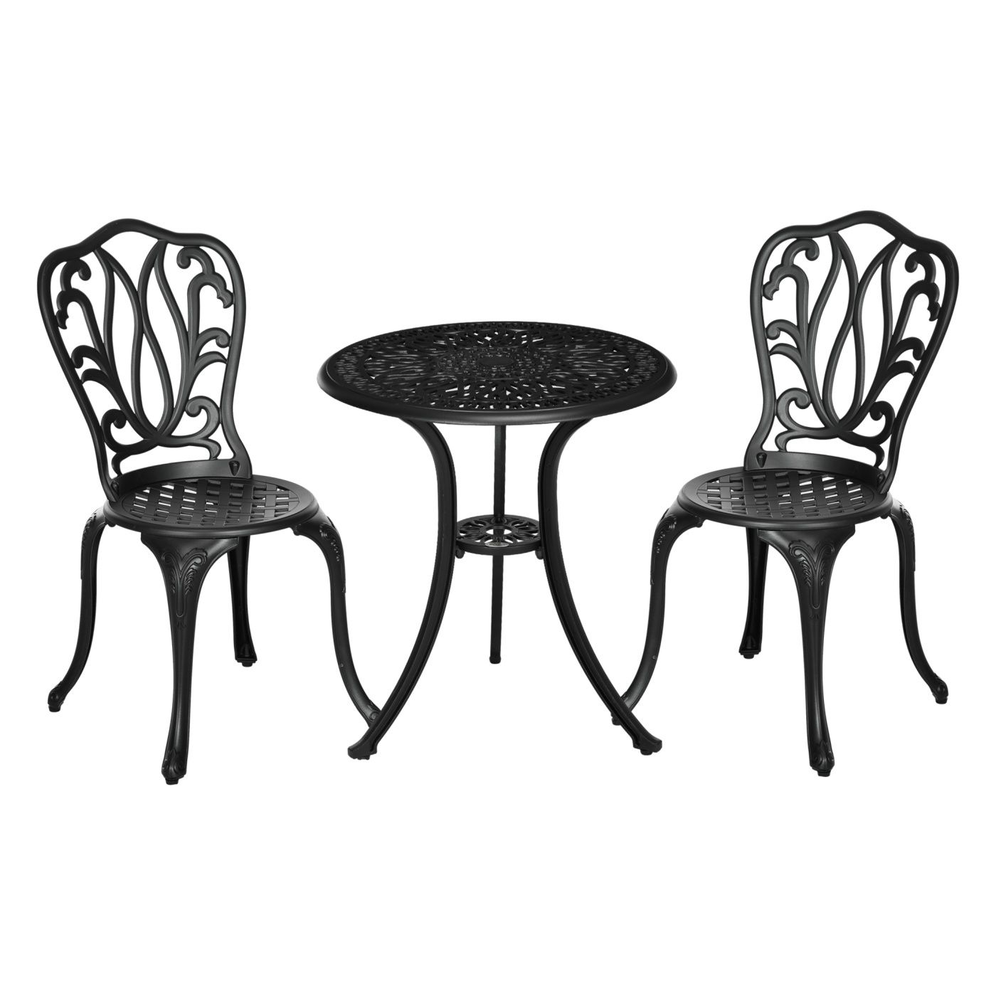 Set Bistrò de 3 Piese, Set de Grădină cu 2 Scaune de Exterior, Masă cu Blat din Sticlă și Orificiu pentru Umbrelă, Set Masă și S