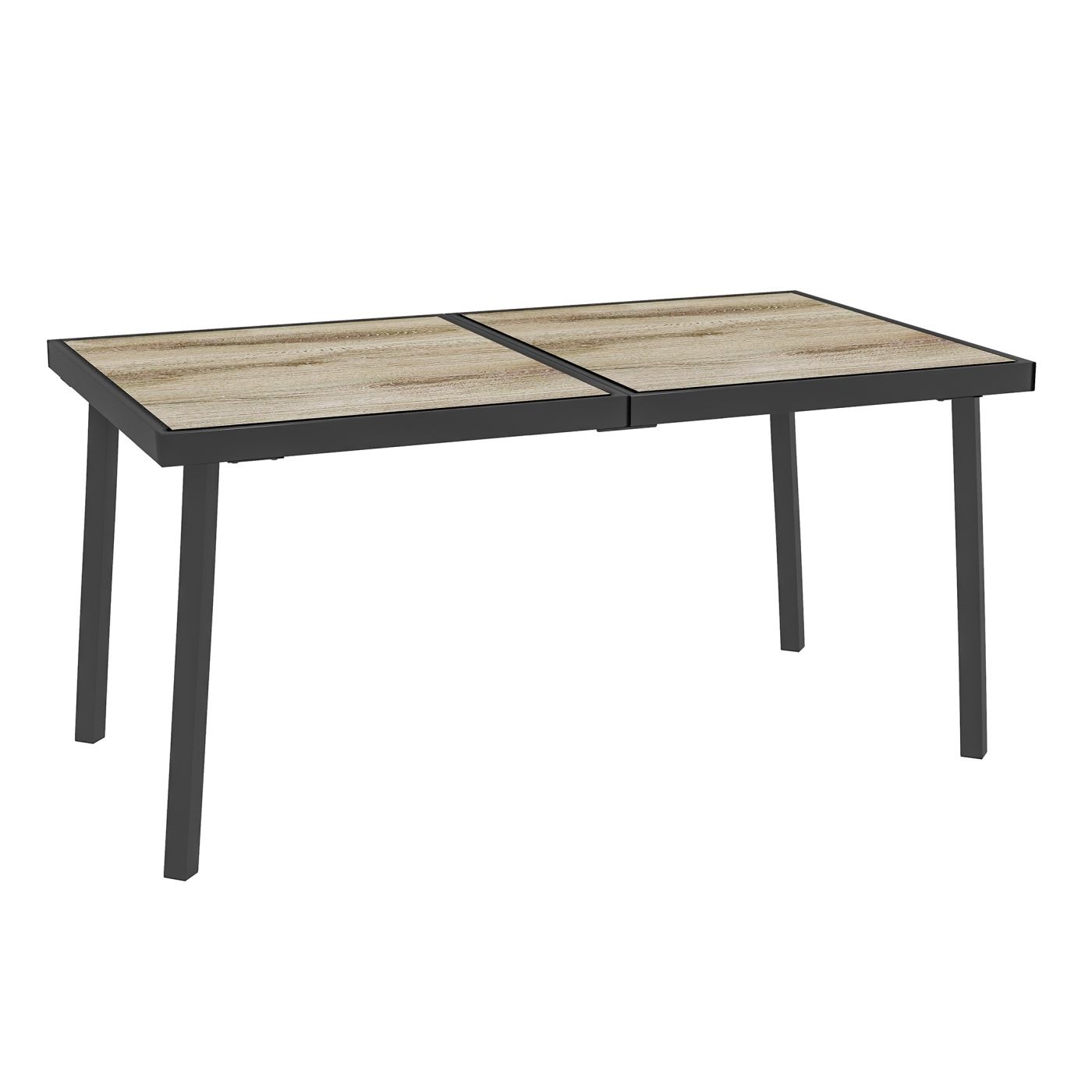 Masă de Patio, Masă de Balcon, Masă de Dining pentru Exterior 145 x 85 cm pentru 6 Persoane cu Efect de Lemn, Cadrul din Oțel, G