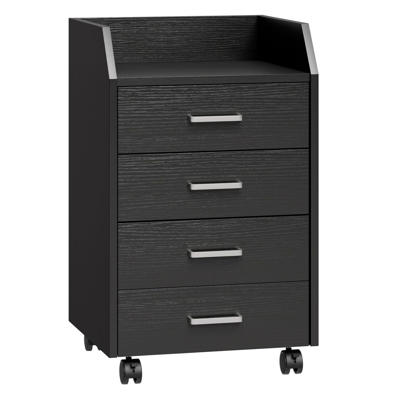 Office Cabinet with Wheels, 4 Drawers, Black