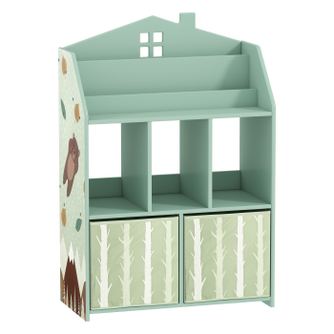 Etajeră pentru jucării cu sertare din material textil rafturi deschise design cu ursuleți organizator de jucării Verde