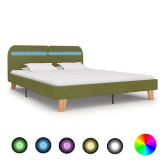 Κρεβάτι LED, Πράσινο, 160 x 200 εκ., Ύφασμα