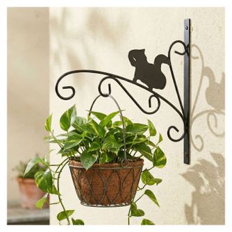Suport agățătoare pentru ghiveci ProGarden, design decorativ, oțel, negru, model veverița veselă