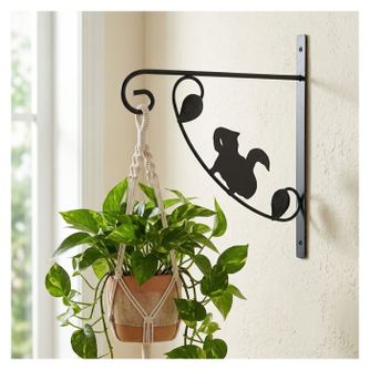 Suport agățătoare pentru ghiveci ProGarden, design decorativ, oțel, negru, model veverița tristă