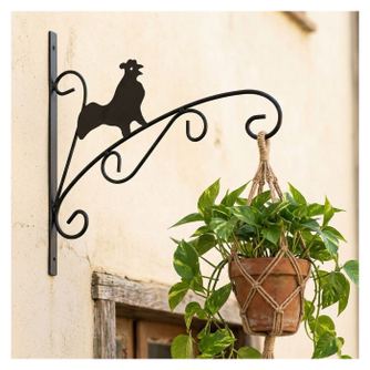 Suport agățătoare pentru ghiveci ProGarden, design decorativ, oțel, negru, model cocoșelul fermecat