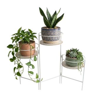 Бяла метална стойка за 3 саксии, 66x22x49 см