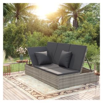 Ležaljka/Sofa na razvlačenje s jastucima, tamnosiva, poliratan