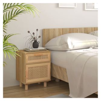 Κομοδίνο, Καφέ, Μασίφ Ξύλο Πεύκου και Φυσικό Ρατάν