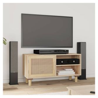 TV omarica, rjava, 80x30x40 cm, masivni bor in naravni ratan