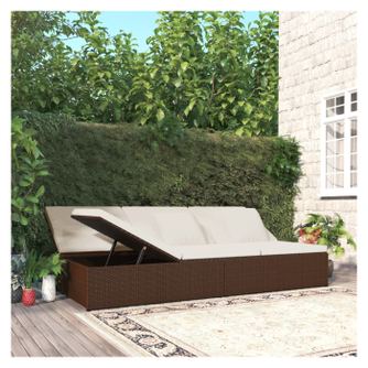 Zložljiv ležalnik/zofa z blazinami, rjav, poliratan