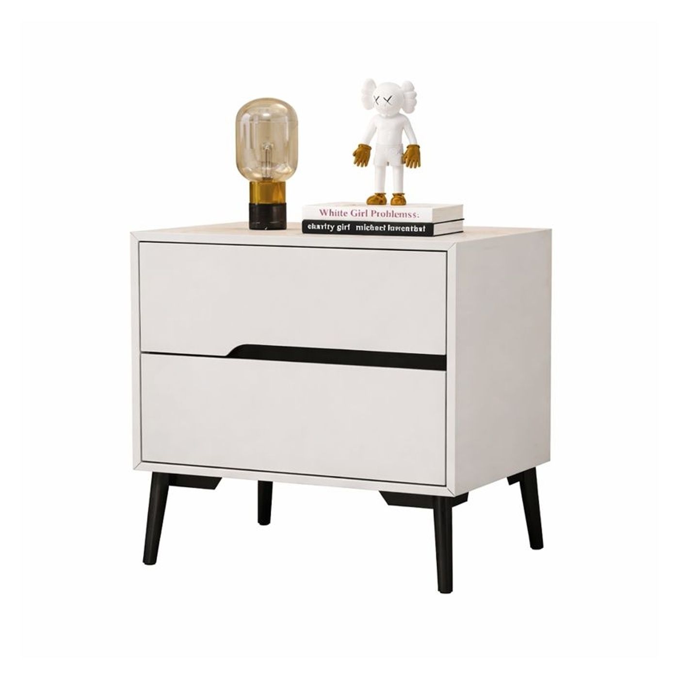 Modern Nightstand with Eco-Leather and Metal Legs Roma White