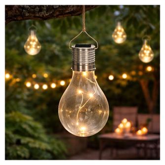 Lampă solară în formă de bec transparent, LED, pentru grădină, terasă și exterior