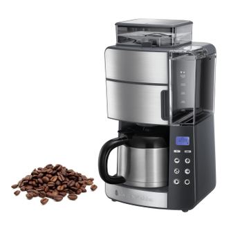 Cafetiera Russell Hobbs Grind & Brew Thermal, rasnita integrata, pahar termos, filtru permanent, macinare boabe