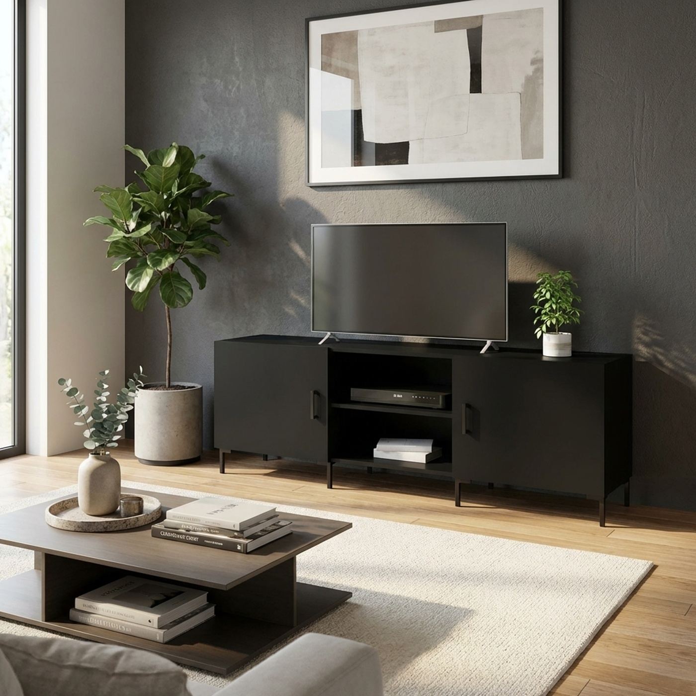 TV stalak, crni, 150x30x50 cm, kompozitno drvo - 12