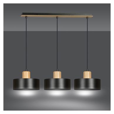 Vstyle Stylish Pendant Light 718576, Black, Powder-Coated Steel, Wood