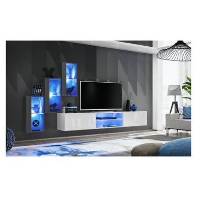 Set za dnevni boravak Vstyle Amber 448138, bijela, siva, MDF, PVC folija, staklo 120x210x40
