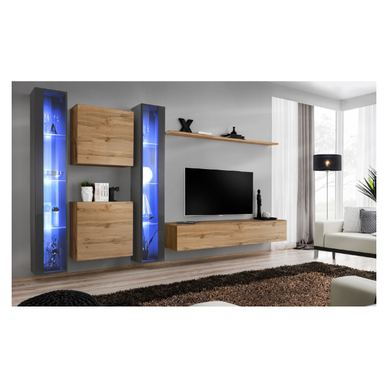 Set za dnevni boravak Vstyle Amber 448161, siva, boja drva, MDF, PVC folija, staklo 180x330x40