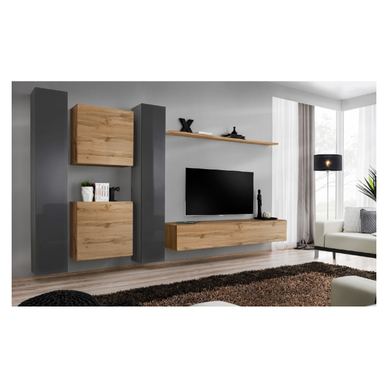 Set za dnevni boravak Vstyle Amber 448176, siva, boja drva, MDF, PVC folija 180x330x40