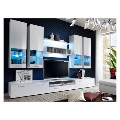 Set za dnevni boravak Vstyle Amber 448594, bijela, laminirana ploča, staklo 190x300x45