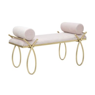 Vstyle Glamour Bench 357267, Ροζ, Χρυσό, Σίδερο, MDF, Σφουγγάρι, Πολυεστέρας 112.5x49x53