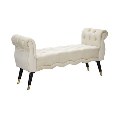 Vstyle Glamour Bench 357289, Κρεμ, Μαύρο, Χρυσό, Πεύκο, Σφουγγάρι, Μέταλλο, Πολυεστέρας 120x40x60