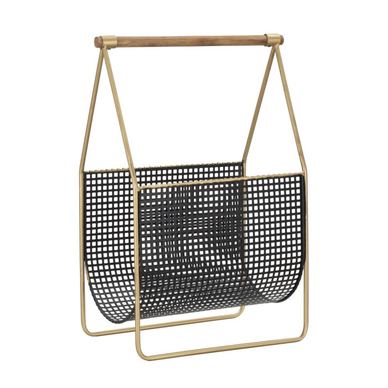 Vstyle Glamour 357352 Newspaper Stand, Black, Gold, Fir Wood, Iron 37x23x54.5
