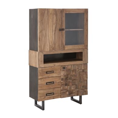 Vstyle Glamour Βιτρίνα 355573, χρώμα ξύλου, μαύρο, ξύλο ακακίας nilotica, γυαλί, σίδηρος, ξύλο 103x40x177