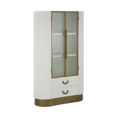 Vstyle Glamour Βιτρίνα 356508, Λευκό, Χρυσό, MDF, Καρυδιά, Σίδηρος, Ξύλο 160x40x85