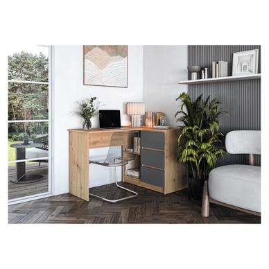 Vstyle Opal 175377 Irodai Asztal, Tölgy, Grafit, Laminált Forgácslap 76x85x124