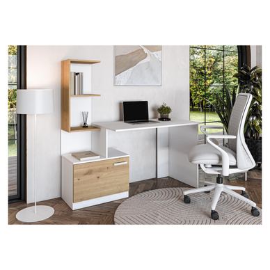 Vstyle Opal 175380 Irodai Asztal, Fehér, Tölgy Szín, Laminált Forgácslap 142x60x144