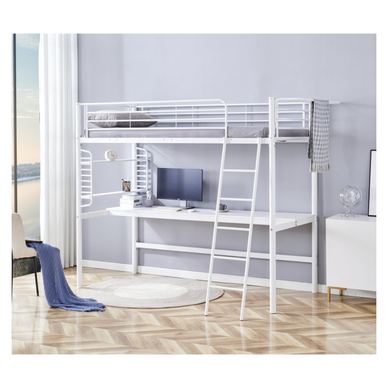 Vstyle Opal 175252 Bunk Bed with Desk and Organizer, White, 180x102x211 cm