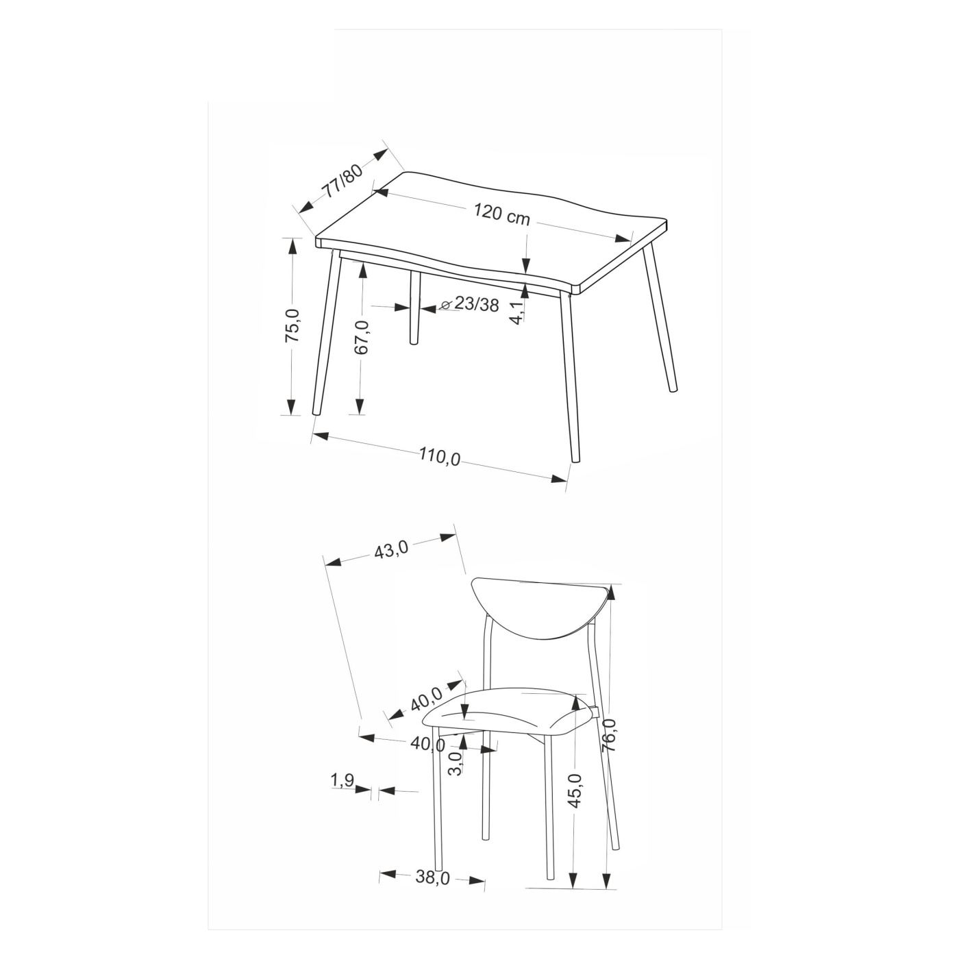 Set de masă și 4 scaune Vstyle Opal 175491, culoare lemn, negru, gri, metal, PAL melaminat - 5