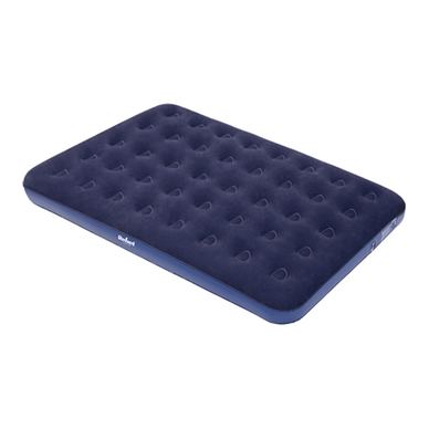 Inflatable mattress with included pump, ideal for outdoor activities.