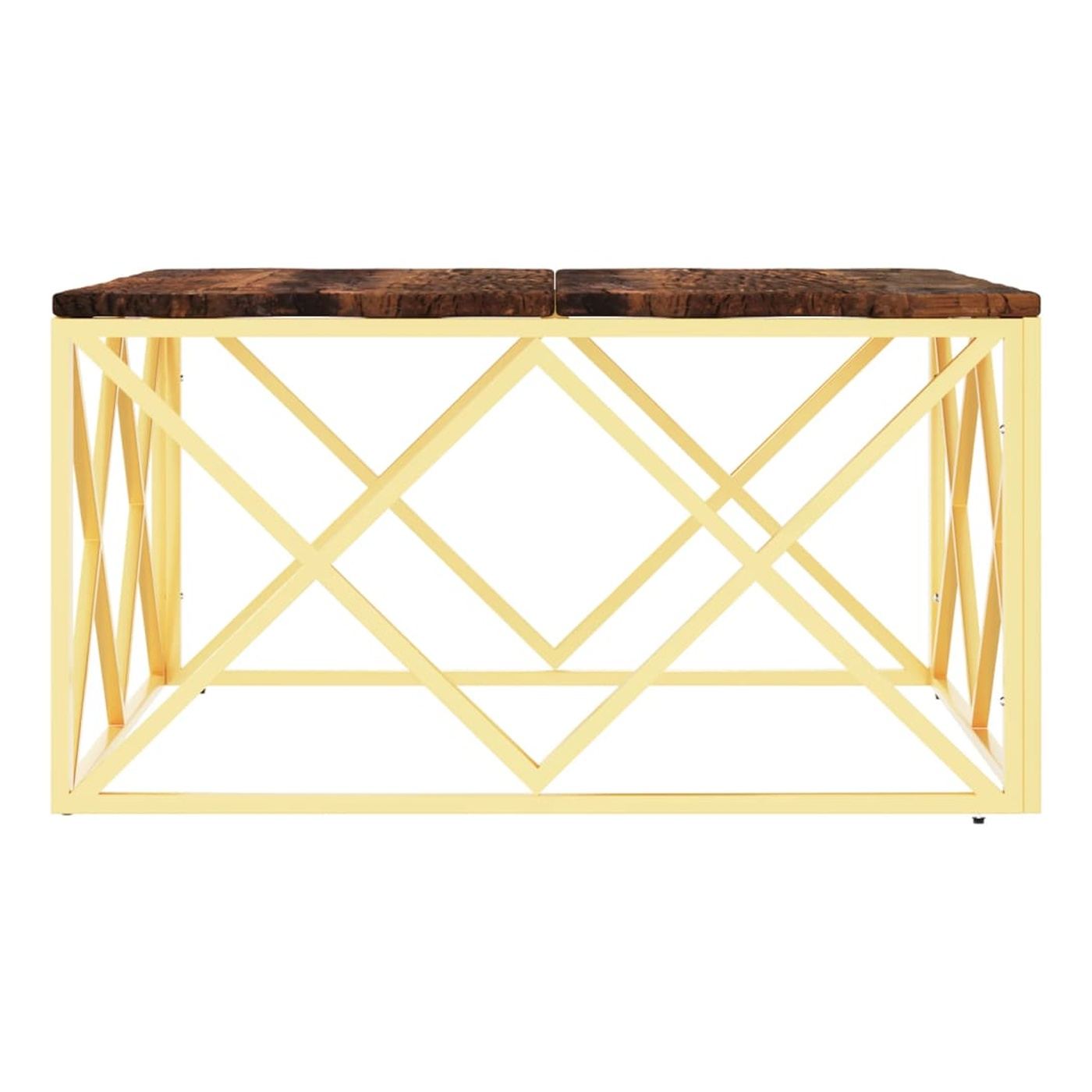 Stolić za kavu, zlatni, nehrđajući čelik i reciklirano puno drvo - 4