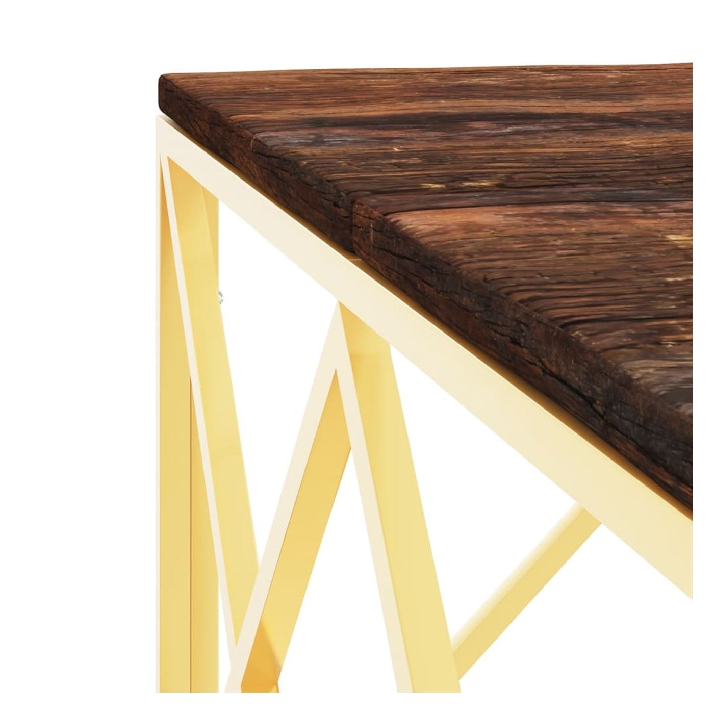 Stolić za kavu, zlatni, nehrđajući čelik i reciklirano puno drvo - 5