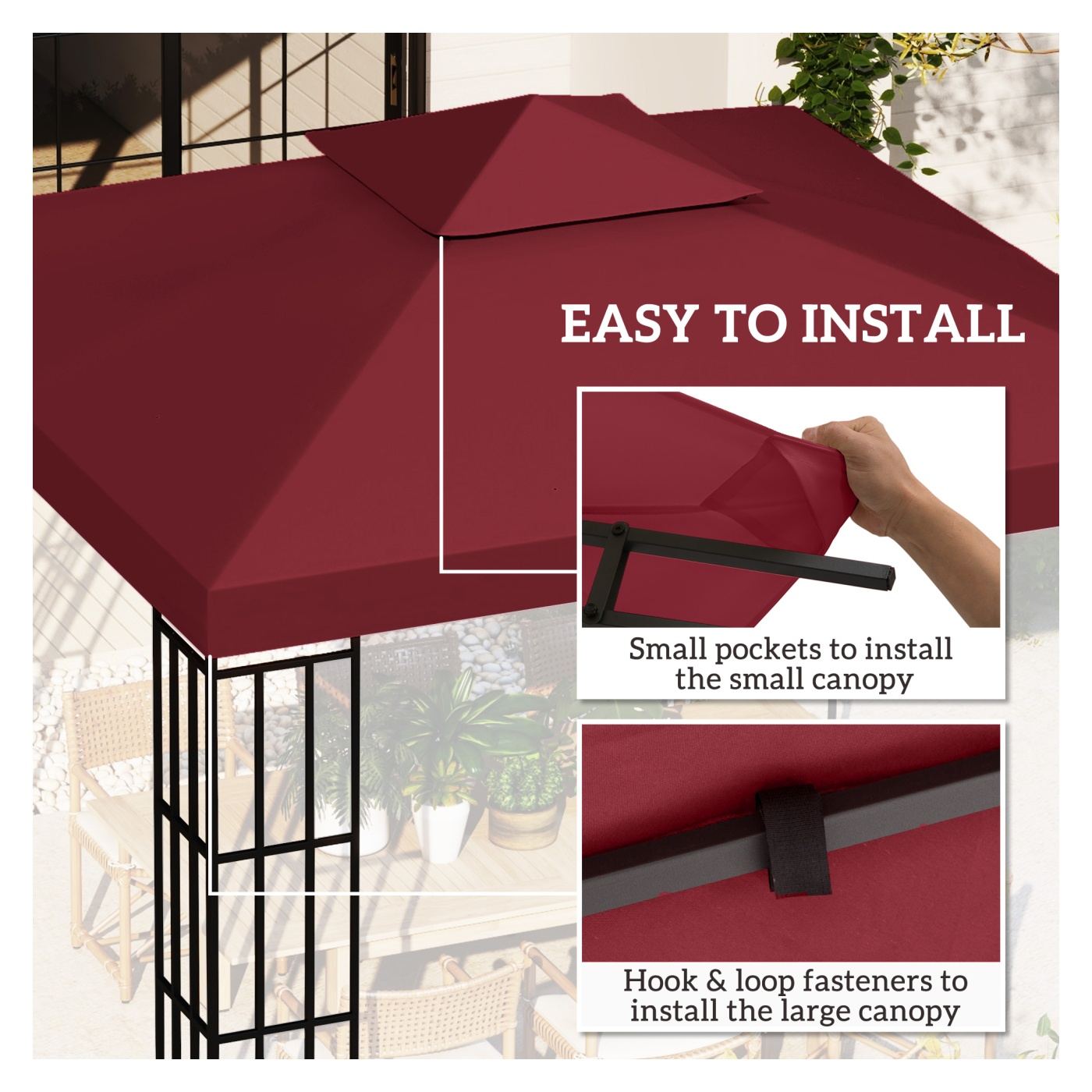 Acoperiș de Rezervă pentru Foișor 3x3 m pe Două Niveluri și Anti-UV din Poliester cu Ventilație, Roșu - 5