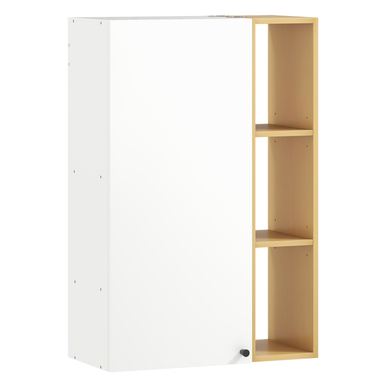 Стенен шкаф за баня с регулируеми рафтове и 3 отворени рафта, 59.5x30x90 см, бяло и дърво