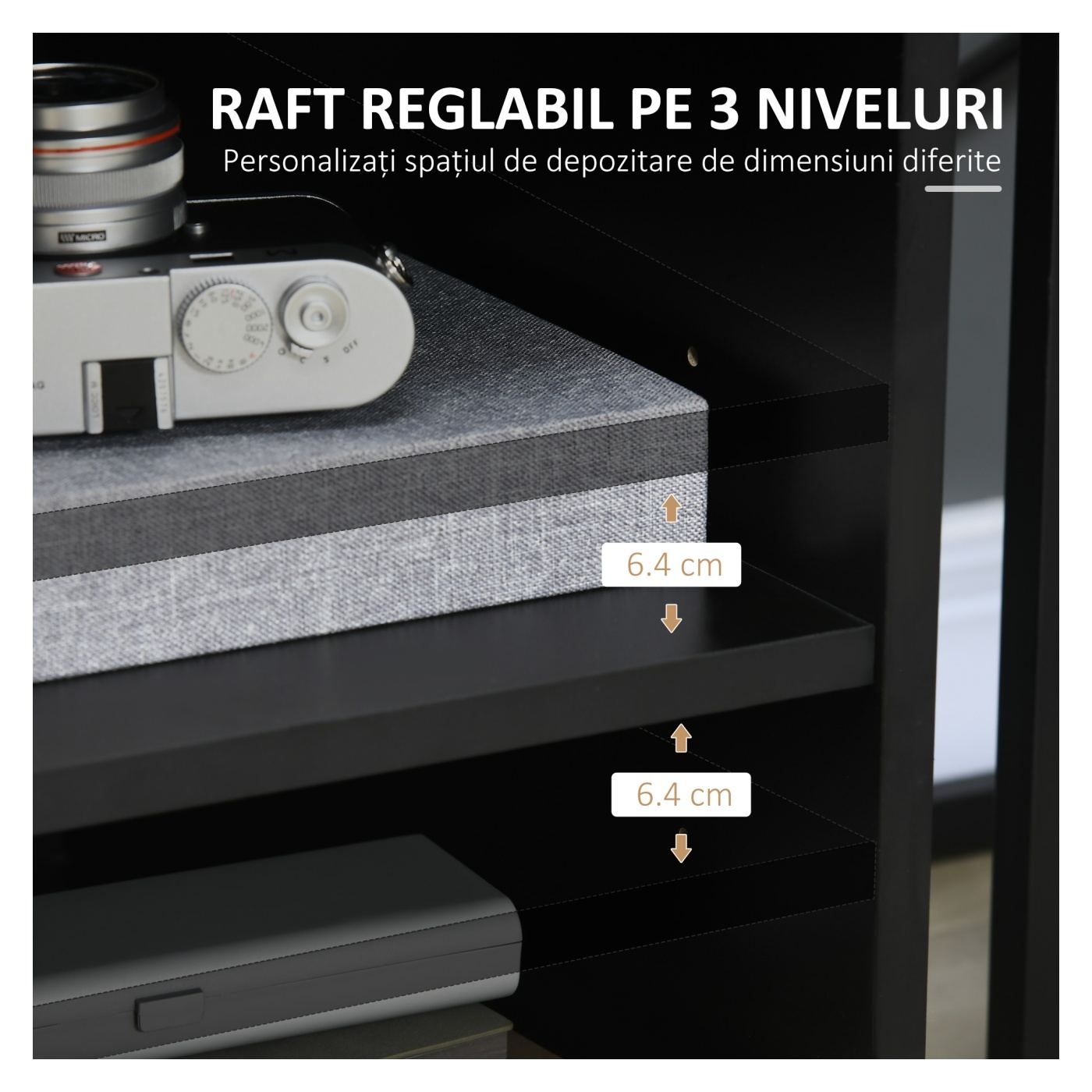 Suport de imprimantă organizator birou dulap ușă 3 nișe + blat mare panouri particule negru - 5