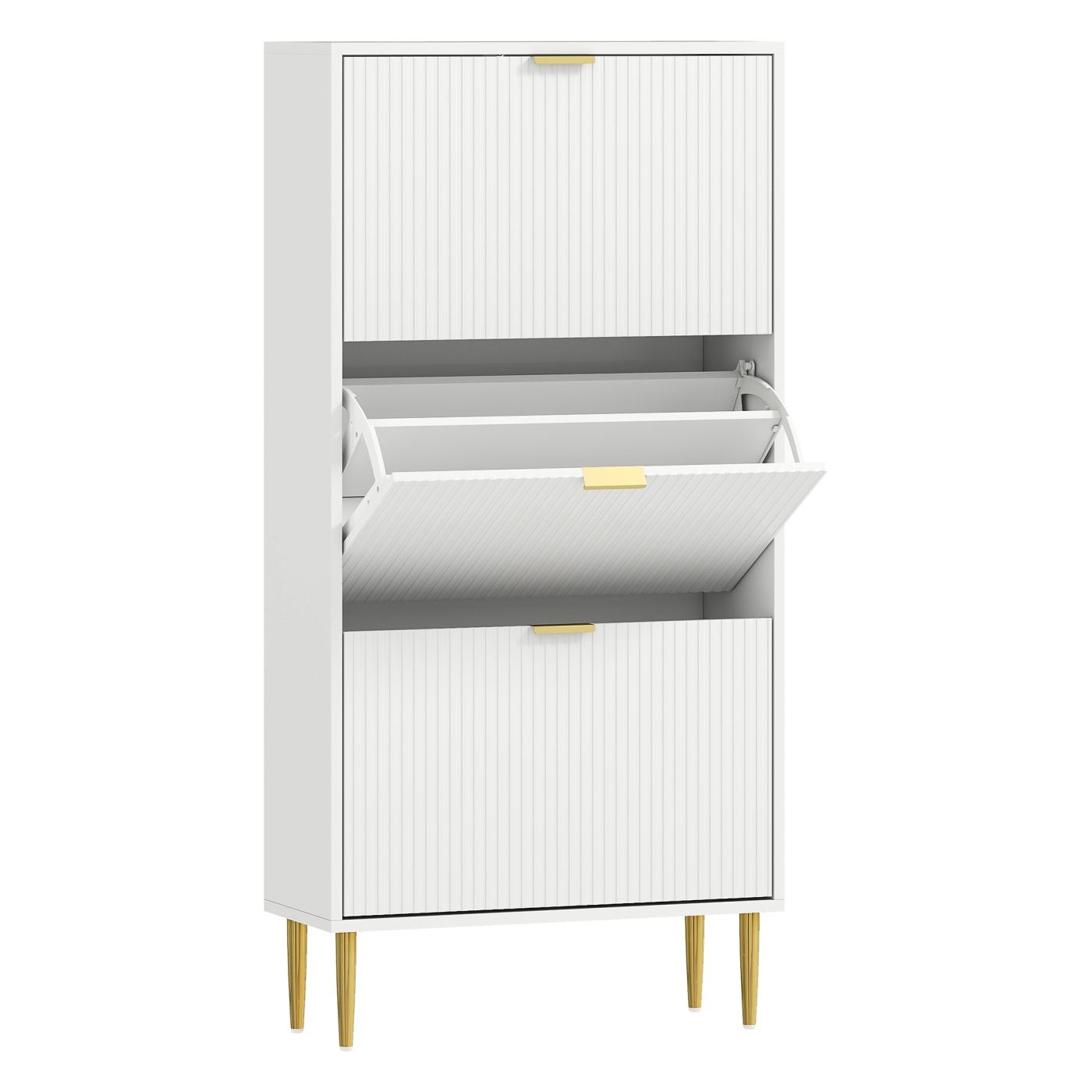Dulap Slim pentru Pantofi cu 3 Uși Canelate Rabatabile, Dulap Modern cu Rafturi Reglabile pe 2 Niveluri, Spațiu pentru 18 Perech