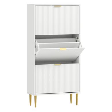 Dulap Slim pentru Pantofi cu 3 Uși Canelate Rabatabile, Dulap Modern cu Rafturi Reglabile pe 2 Niveluri, Spațiu pentru 18 Perech